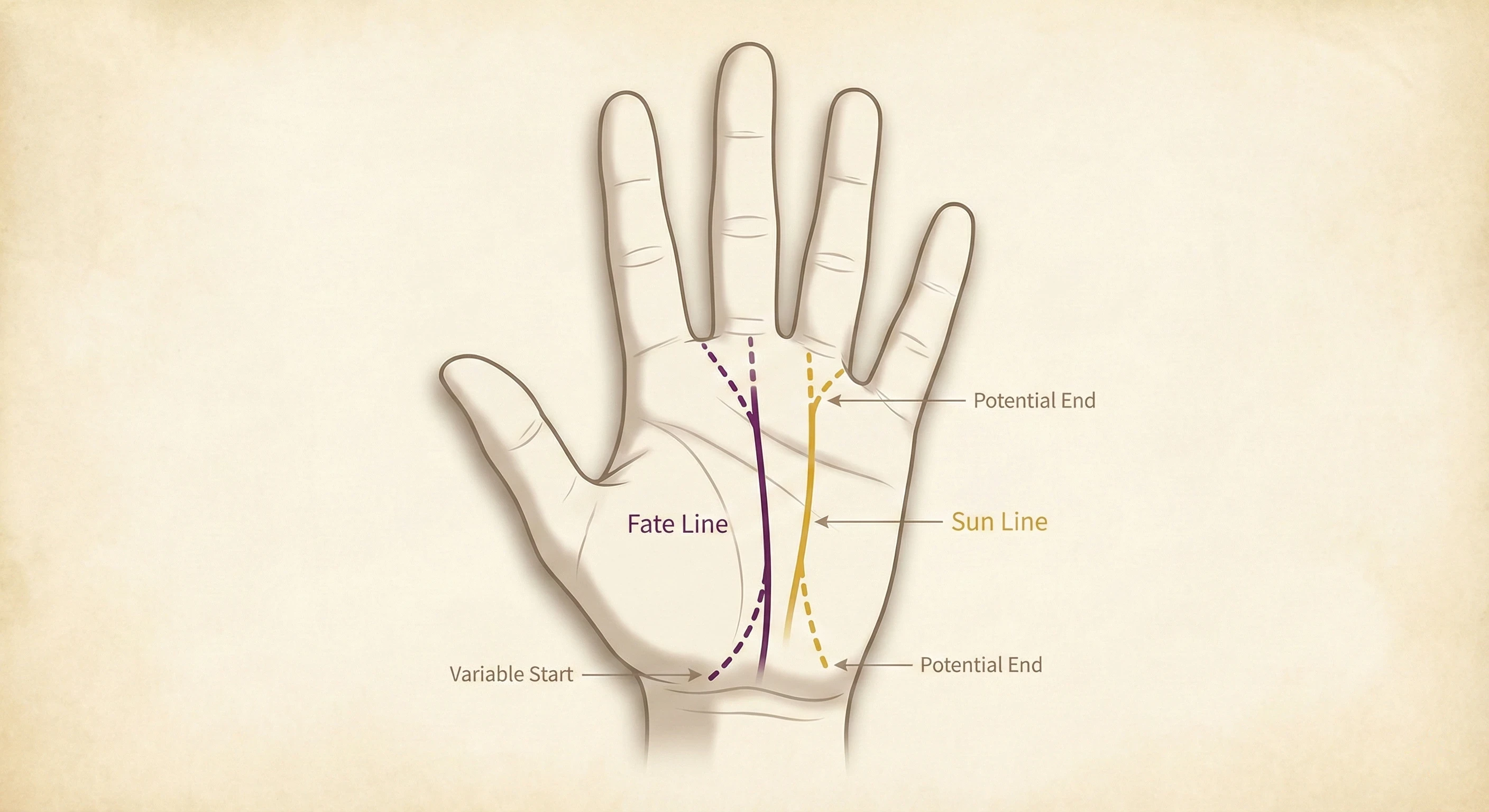 뚜렷한 운명선이 보이는 손바닥 클로즈업
